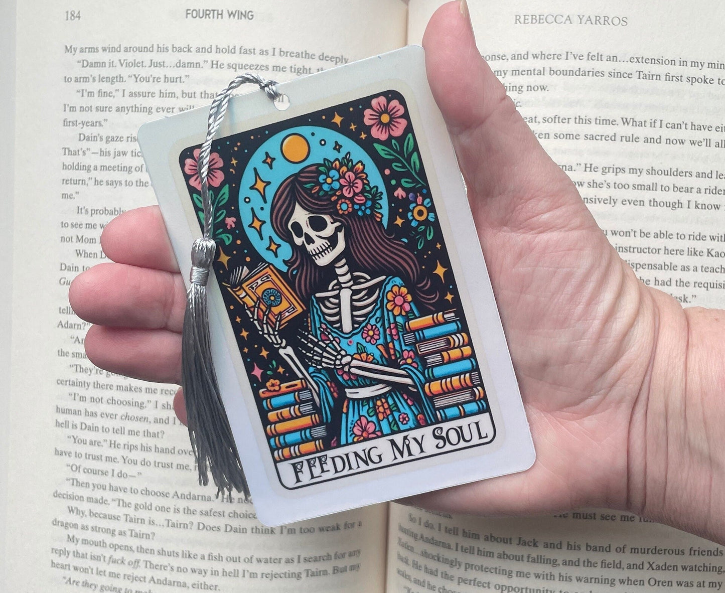 Feeding my Soul Tarot card Bookmark, holographic bookmark, Gothic Bookmark, Booktok Bookmark, Bookish Gifts for Readers, Handmade Bookmark
