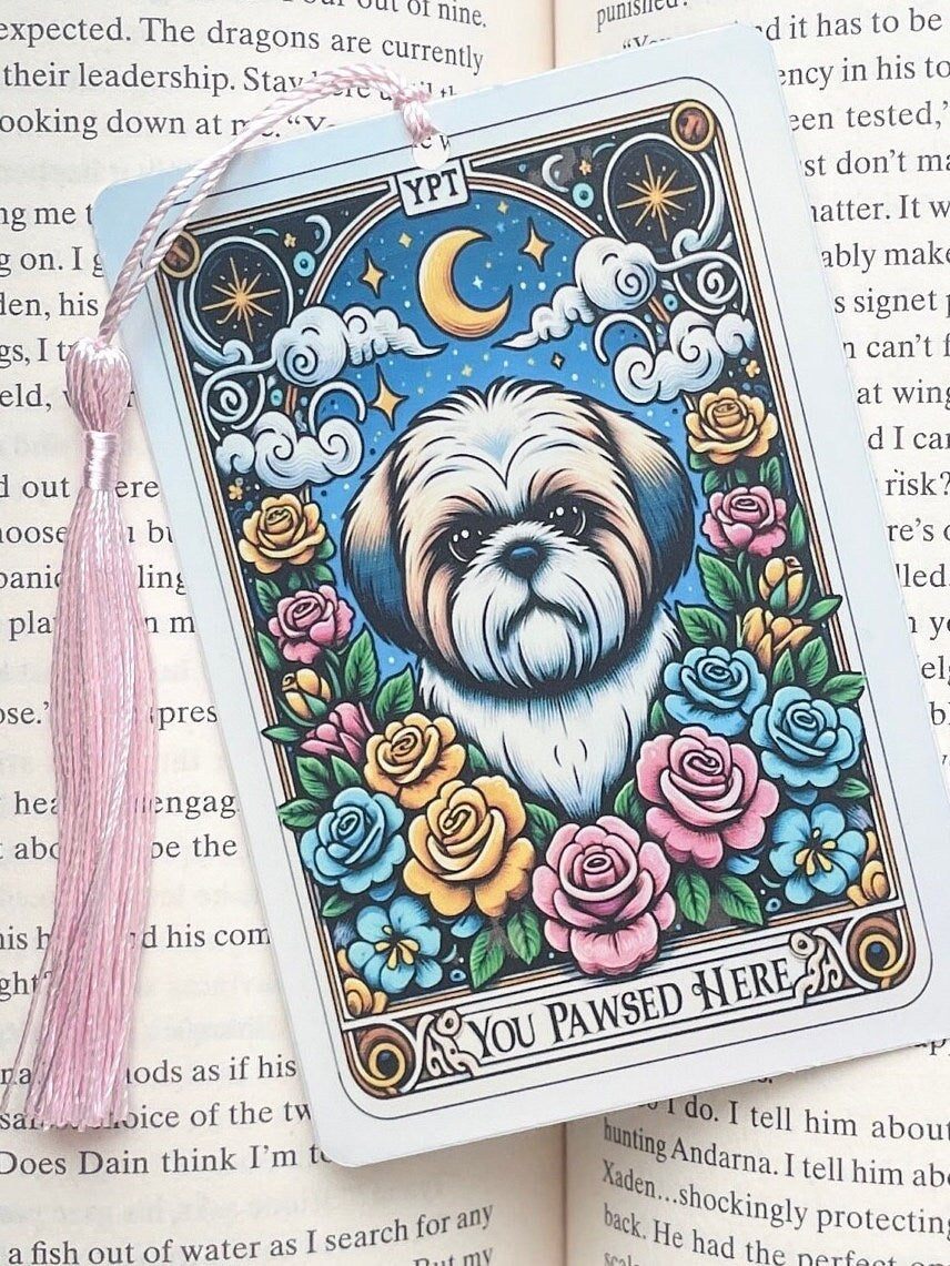 Shih Tzu Tarot card Bookmark, holographic bookmark, Gothic Bookmark, Booktok Bookmark, Bookish Gifts for Readers, Handmade Bookmark