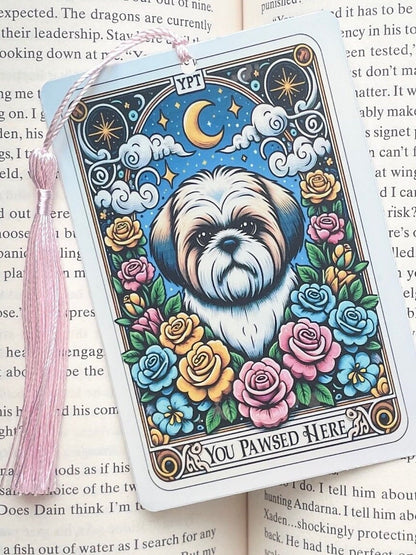 Shih Tzu Tarot card Bookmark, holographic bookmark, Gothic Bookmark, Booktok Bookmark, Bookish Gifts for Readers, Handmade Bookmark