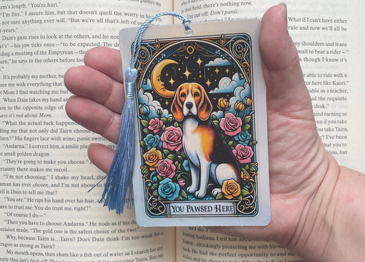 Beagle Tarot card Bookmark, holographic bookmark, Gothic Bookmark, Booktok Bookmark, Bookish Gifts for Readers, Handmade Boookmark