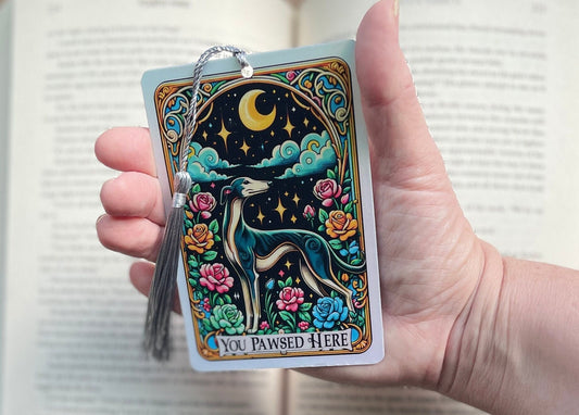 Greyhound Tarot card Bookmark, holographic bookmark, Gothic Bookmark, Booktok Bookmark, Bookish Gifts for Readers, Handmade Bookmark,