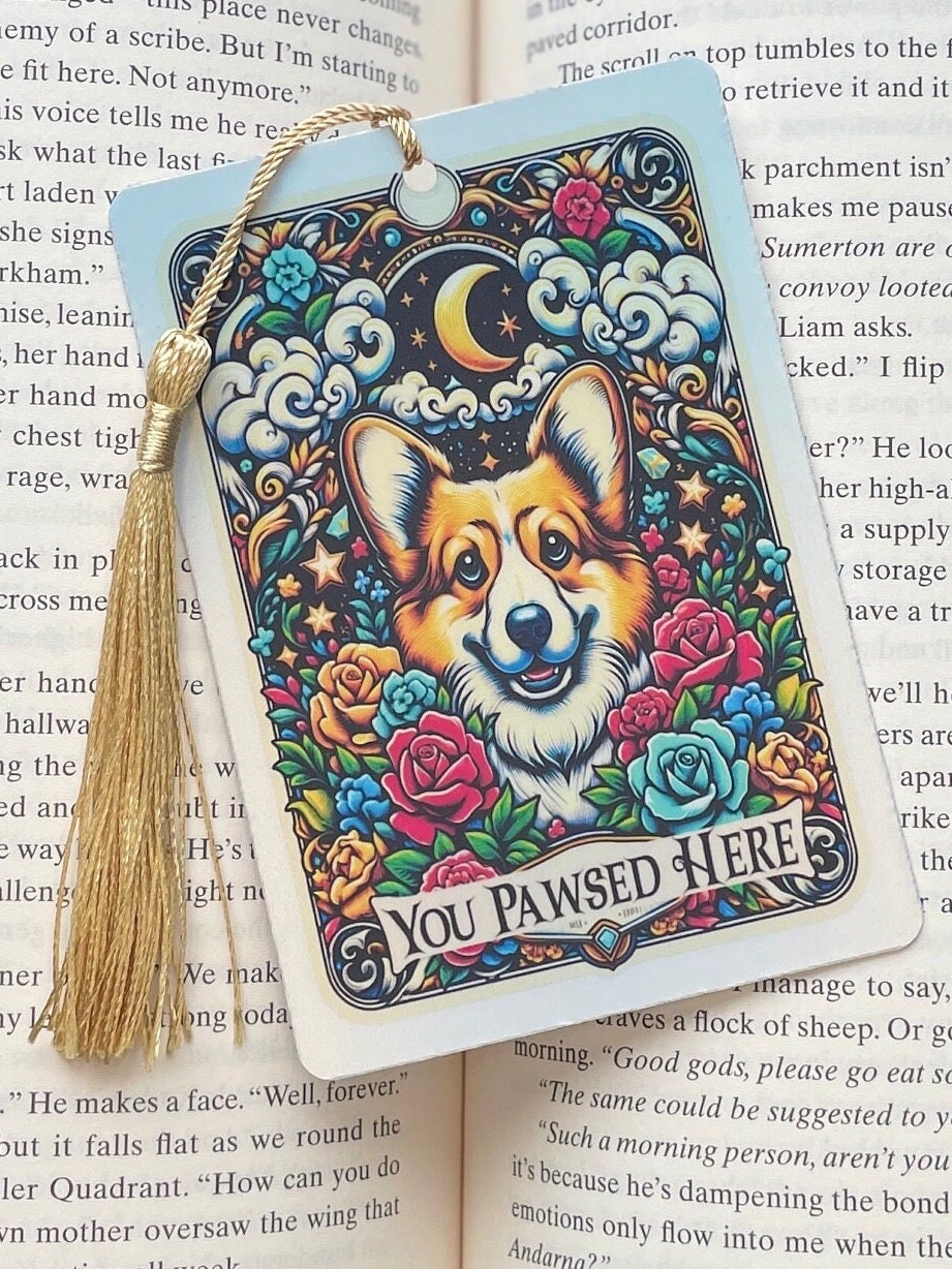 Corgi Tarot card Bookmark, holographic bookmark, corgi mom gift, Booktok Bookmark, Bookish Gifts for Readers, Handmade Bookmark, Dog lover