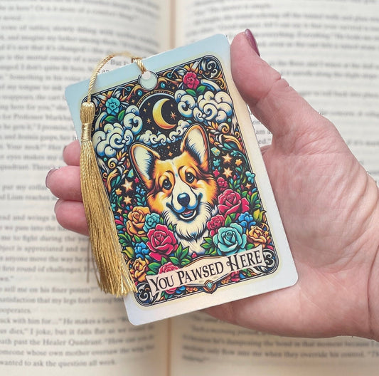Corgi Tarot card Bookmark, holographic bookmark, corgi mom gift, Booktok Bookmark, Bookish Gifts for Readers, Handmade Bookmark, Dog lover