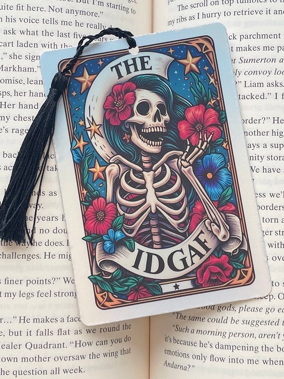 IDGAF Tarot card Bookmark, holographic bookmark, Gothic Bookmark, Booktok Bookmark, Bookish Gifts for Readers, Handmade Bookmark