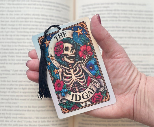 IDGAF Tarot card Bookmark, holographic bookmark, Gothic Bookmark, Booktok Bookmark, Bookish Gifts for Readers, Handmade Bookmark