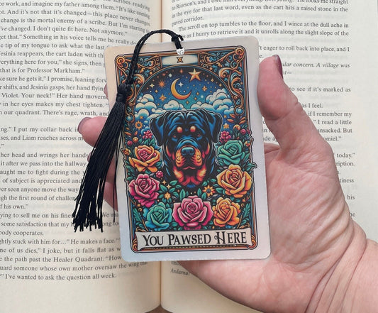 Rottweiler Tarot card Bookmark, holographic bookmark, Rottweiler mom gift, Booktok Bookmark, Bookish Gifts for Readers, Handmade Bookmark