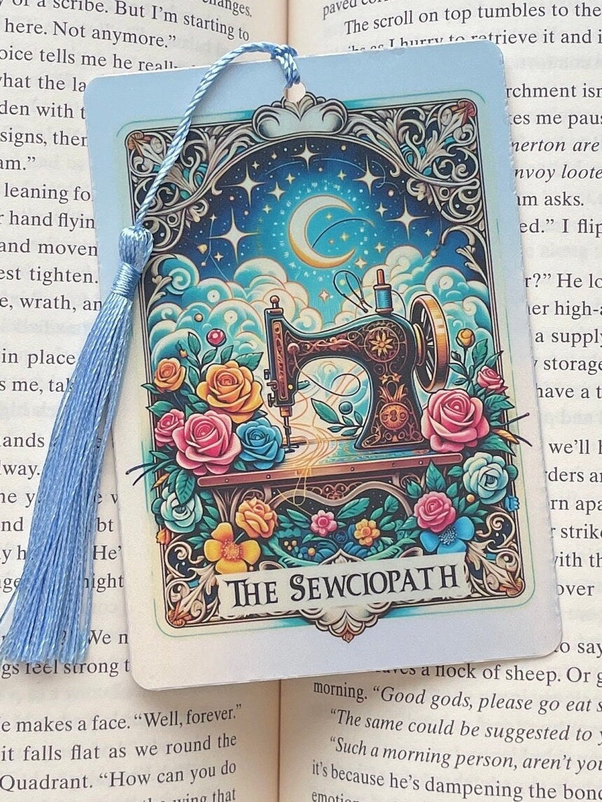 Sewing Tarot card Bookmark, sewsciopath, Gothic Bookmark, Booktok Bookmark, Bookish Gifts for Readers, Handmade Bookmark, sewing gift