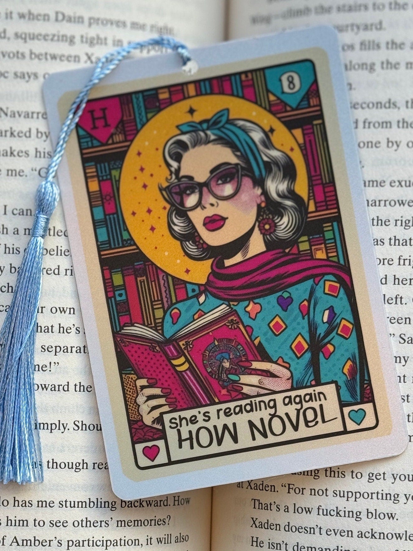 She’s reading Tarot card Bookmark, holographic bookmark, Gothic Bookmark, Booktok Bookmark, Bookish Gifts for Readers, Handmade Bookmark
