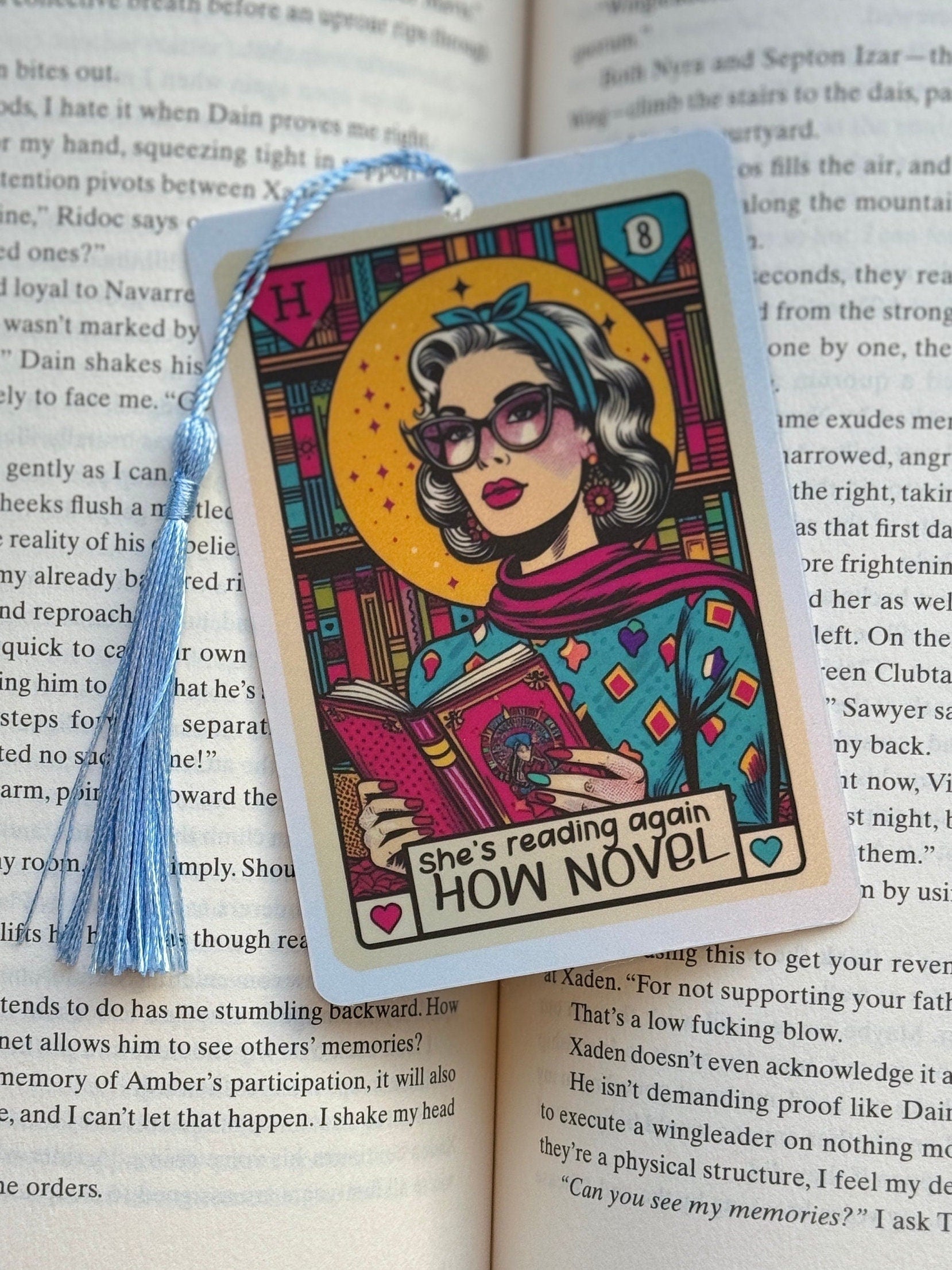 She’s reading Tarot card Bookmark, holographic bookmark, Gothic Bookmark, Booktok Bookmark, Bookish Gifts for Readers, Handmade Bookmark