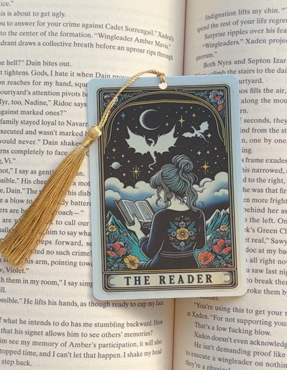 The reader card Bookmark, trigger warrings, holographic bookmark, Gothic Bookmark, Bookmark, Bookish Gifts for Readers, Handmade Bookmark,