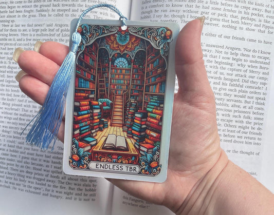 Endless TBR Tarot card Bookmark, holographic bookmark, Gothic Bookmark, Booktok Bookmark, Bookish Gifts for Readers, Handmade Bookmark
