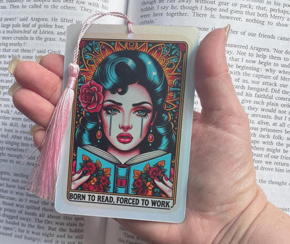 Born to read forced to work Tarot Bookmark, holographic bookmark, Gothic Bookmark, Booktok Bookmark, Bookish Gifts for Readers, Bookmark