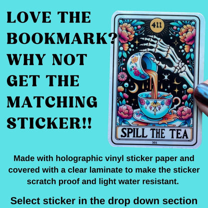 Tea Tarot card Bookmark, holographic bookmark, Booktok Bookmark, Bookish Gifts for Readers, Handmade Bookmark, spill the tea, gift for mum