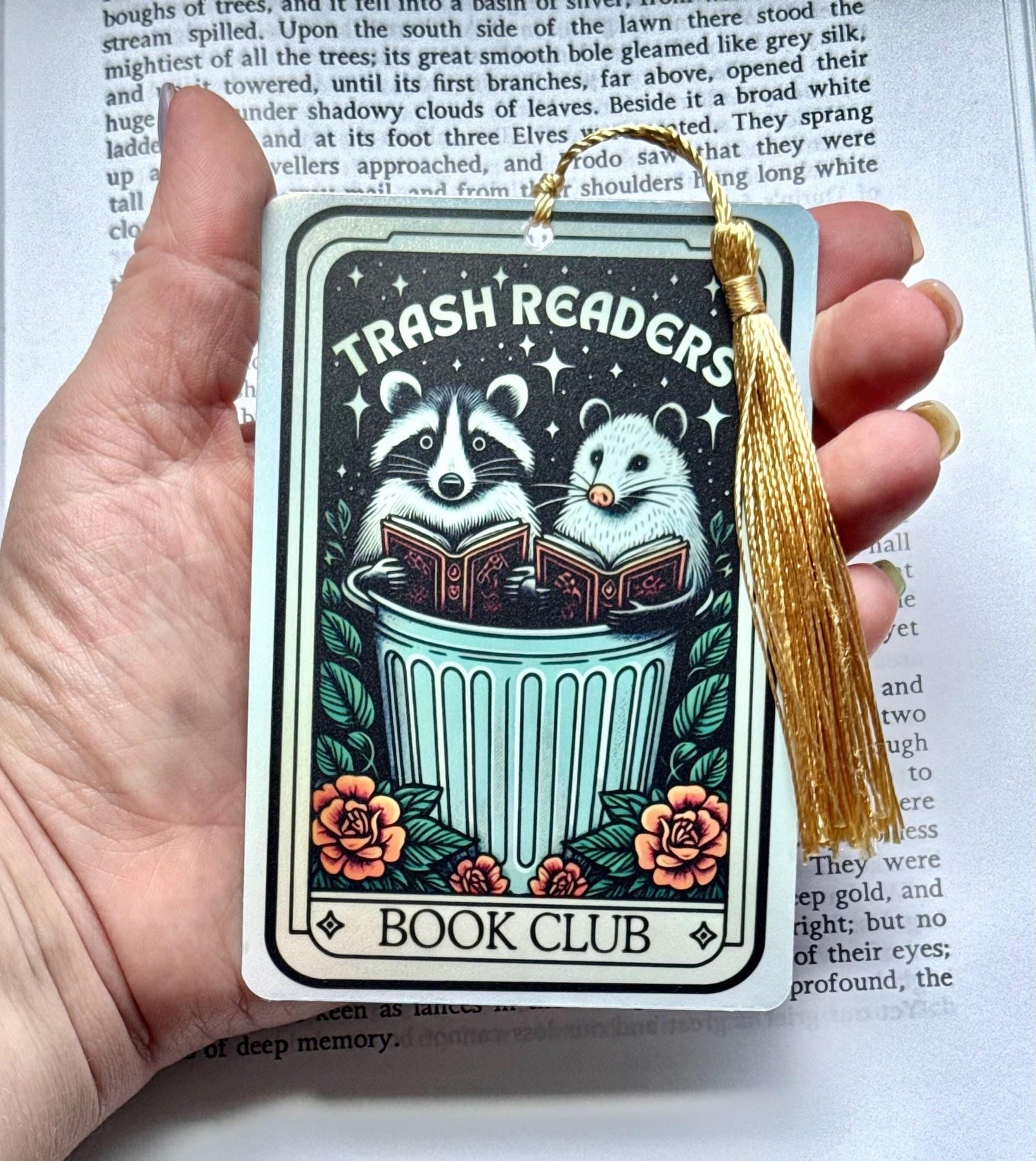 Trash reader Tarot card Bookmark, holographic bookmark, Gothic Bookmark, Booktok Bookmark, Bookish Gifts for Readers, Handmade Bookmark