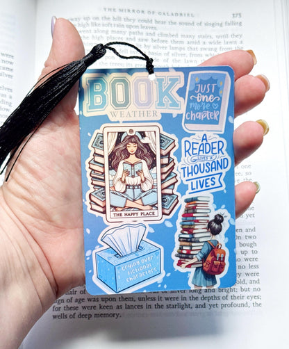 Winter theme bookmark, blue bookmark,Halloween Bookmark, holographic bookmark, Gothic Bookmark, Booktok Bookmark, Bookish Gifts for Readers,