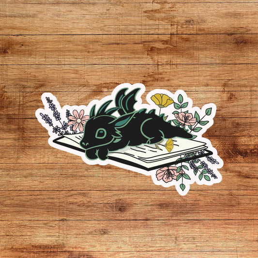 Dragon floral book sticker, kindle sticker, bookish sticker, book stickers, reader stickers, book stickers for kindle, dragon sticker,