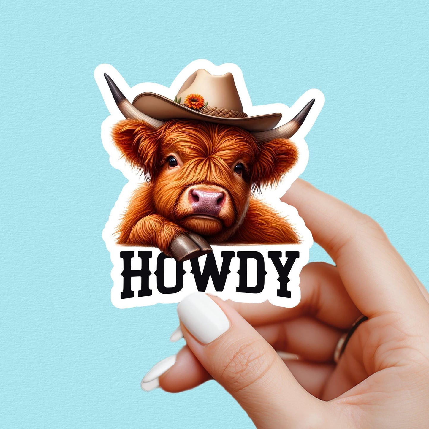 Howdy sticker, Western sticker, highland cow sticker, country sticker, cowboy sticker, book sticker, kindle sticker, stickers for kindle