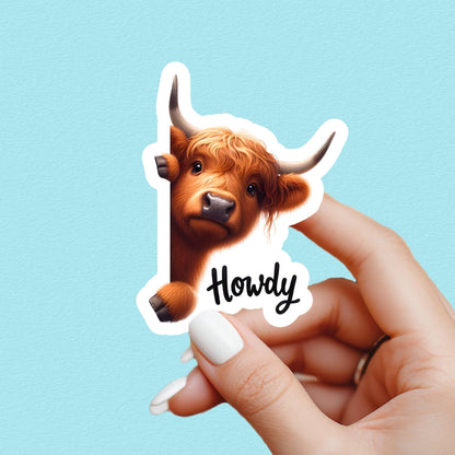 Howdy sticker, Western sticker, highland cow sticker, country sticker, cowboy sticker, book sticker, kindle sticker, stickers for kindle