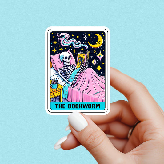 Bookworm sticker, book tarot sticker, skeleton sticker, booktok sticker, Kindle sticker, tarot sticker, bookish sticker, book lover sticker