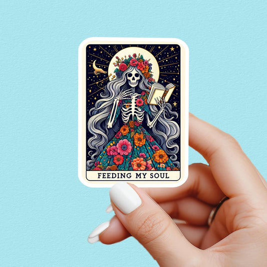 Feeding my soul sticker, book tarot sticker, sticker, booktok sticker, Kindle sticker, tarot sticker, bookish sticker, book lover sticker