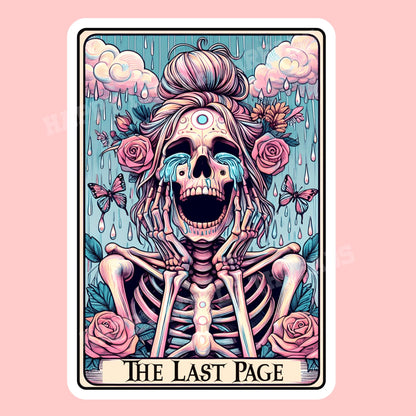 The last page sticker, book tarot sticker, skeleton sticker, booktok sticker, Kindle sticker, tarot sticker, bookish sticker, book sticker