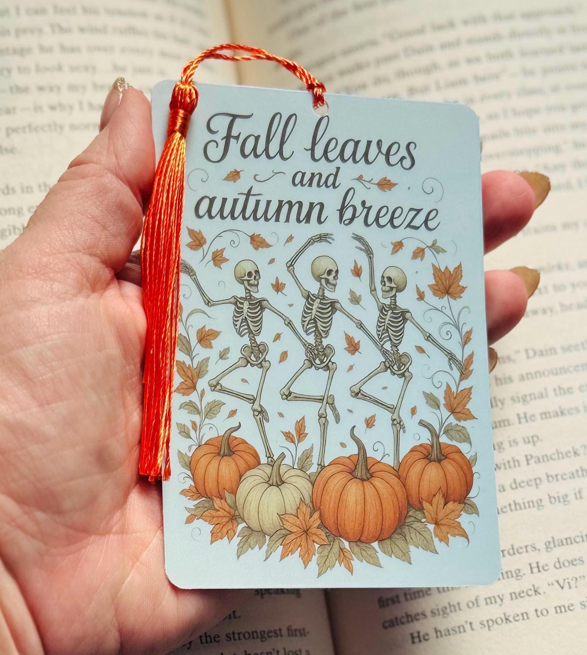 Fall theme bookmark, fall bookmark, Halloween Bookmark, skeleton bookmark, cozy Bookmark, Booktok Bookmark, Bookish Gifts for Readers,