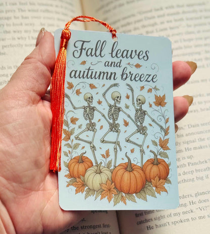 Fall theme bookmark, fall bookmark, Halloween Bookmark, skeleton bookmark, cozy Bookmark, Booktok Bookmark, Bookish Gifts for Readers,