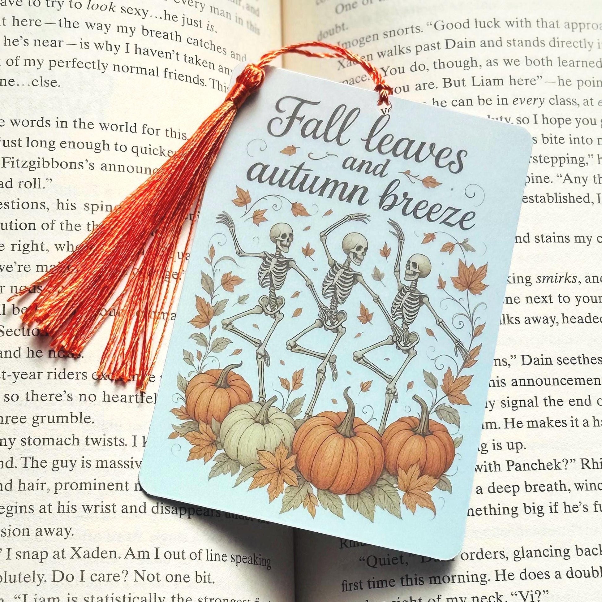 Fall theme bookmark, fall bookmark, Halloween Bookmark, skeleton bookmark, cozy Bookmark, Booktok Bookmark, Bookish Gifts for Readers,