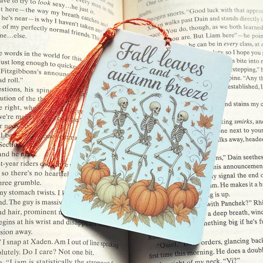 Fall theme bookmark, fall bookmark, Halloween Bookmark, skeleton bookmark, cozy Bookmark, Booktok Bookmark, Bookish Gifts for Readers,