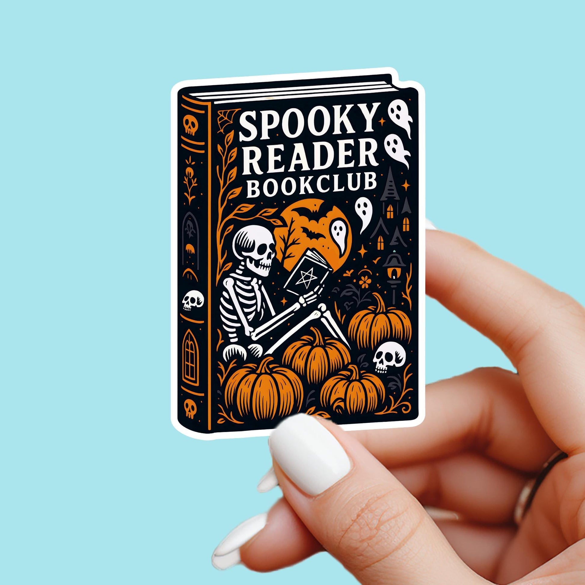 Spooky book sticker, Skeleton sticker, Halloween sticker, fall sticker, kindle sticker, gothic sticker, bookish sticker, spooky reader