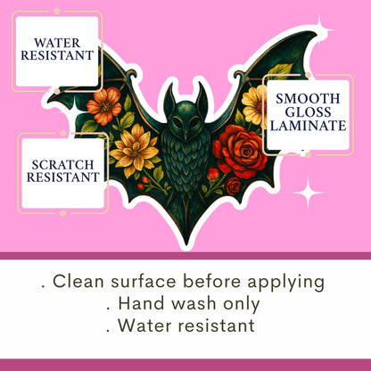 Bat floral sticker, Gothic Sticker, Dark Academia sticker, Dark Romance Theme for your water bottle, laptop sticker, kindle sticker, gothic