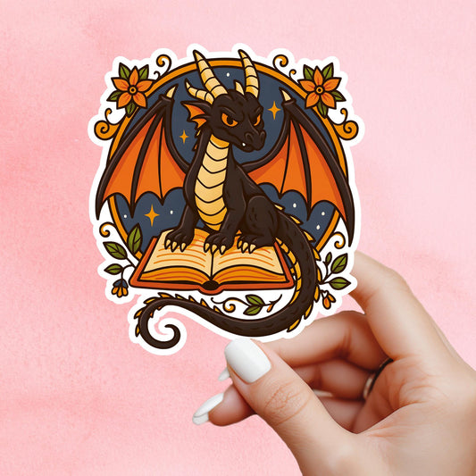 Dragon Sticker, dragon reading Sticker, gothic sticker, Fantasy Bookish Merch, Book Lover Gift, e-reader Kindle Stickers, Reading Lover
