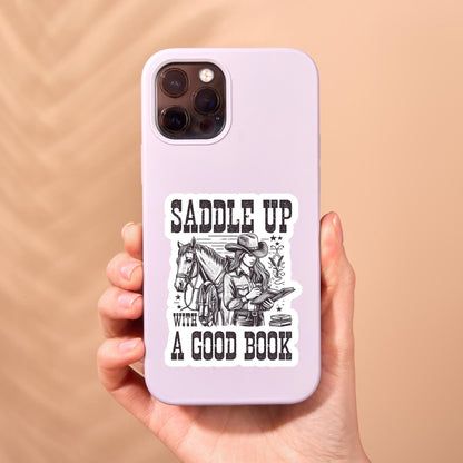 Cowgirl reading sticker, Western sticker, bookish sticker, cowboy sticker, book sticker, kindle sticker, book stickers, stickers for kindle