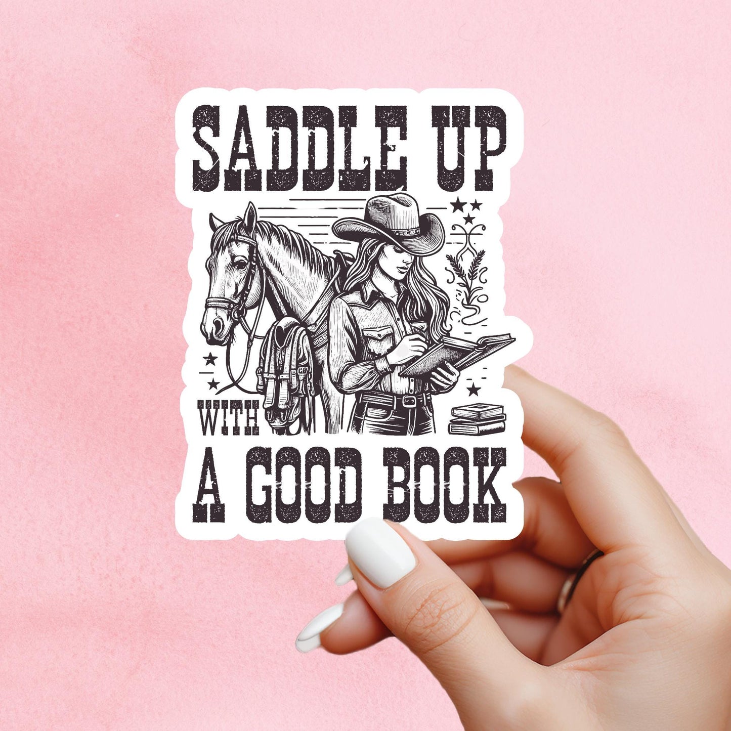 Cowgirl reading sticker, Western sticker, bookish sticker, cowboy sticker, book sticker, kindle sticker, book stickers, stickers for kindle