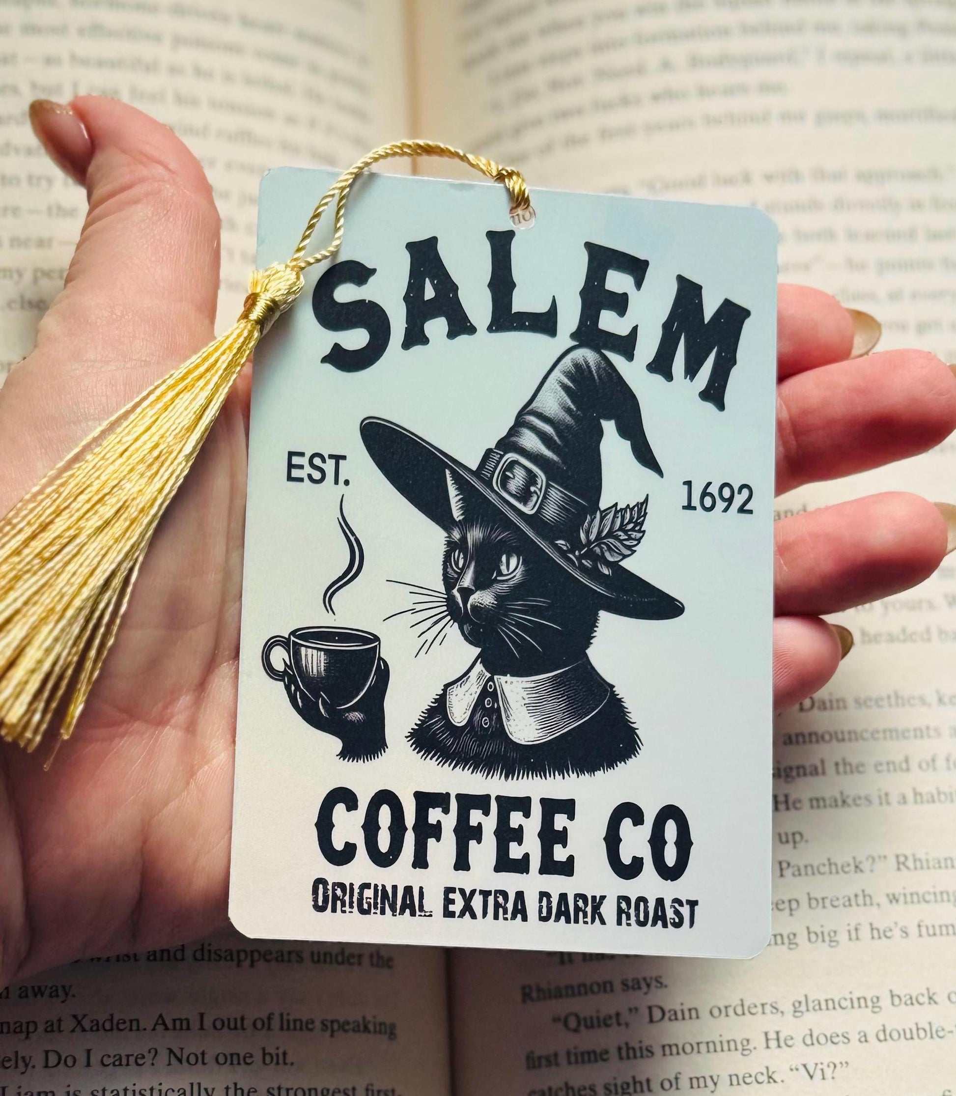 Halloween Bookmark, Salem bookmark, black cat bookmark, Gothic Bookmark, Booktok Bookmark, Bookish Gifts for Readers, Handmade Bookmark