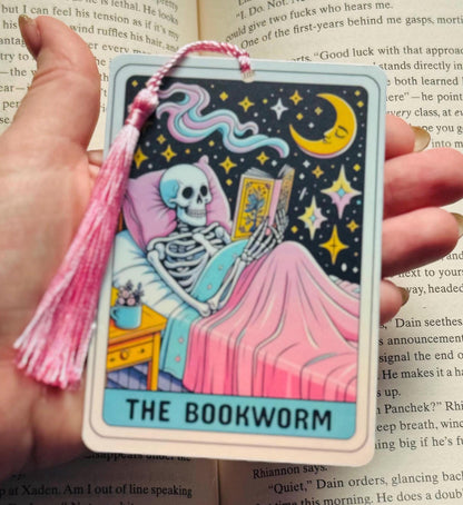 The bookworm Bookmark, skeleton bookmark, holographic bookmark, Gothic Bookmark, Bookmark, Bookish Gifts for Readers, Handmade Bookmark,