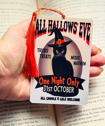 Halloween bookmark, fall bookmark, black cat Bookmark, holographic bookmark, witch Bookmark, Booktok Bookmark, Bookish Gifts for Readers,
