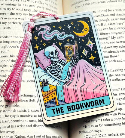 The bookworm Bookmark, skeleton bookmark, holographic bookmark, Gothic Bookmark, Bookmark, Bookish Gifts for Readers, Handmade Bookmark,