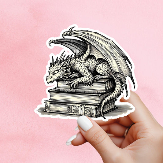 Dragon Sticker, dragon reading Sticker, gothic sticker, Fantasy Bookish Merch, Book Lover Gift, e-reader Kindle Stickers, Reading Lover