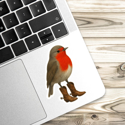 Cowboy robin Sticker, little bird sticker, Wildlife sticker, nature sticker, cowboy boots sticker, bird watcher sticker, woodland sticker