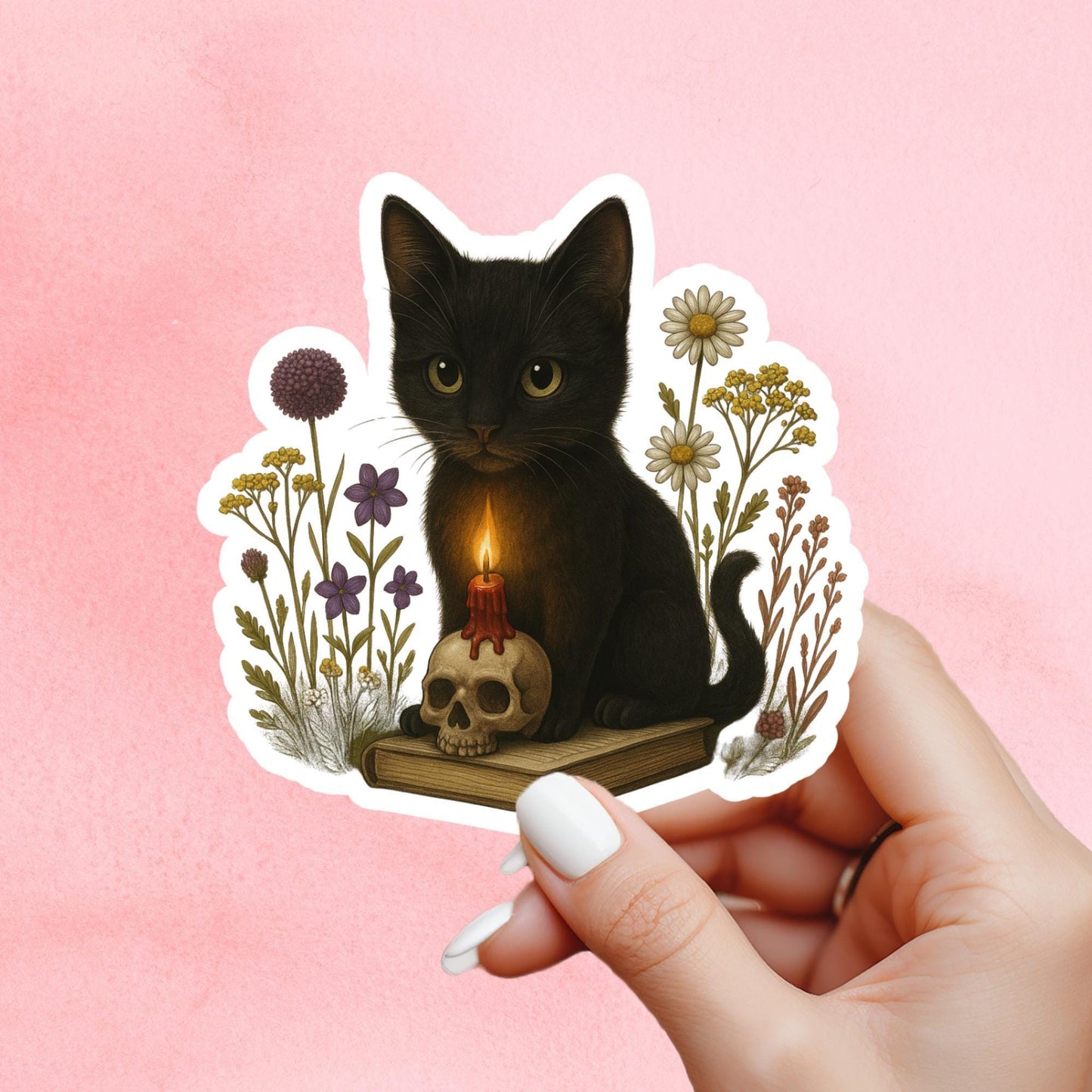 Black cat Book Sticker, witch Sticker, gothic sticker, Fantasy Bookish Merch, Book Lover Gift, Kindle Stickers, black cat sticker
