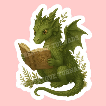 Green Dragon Book Sticker, Cute Vinyl Sticker, Fantasy Bookish Merch, Book Lover Gift, e-reader Kindle Stickers, Reading Lover, Booktok