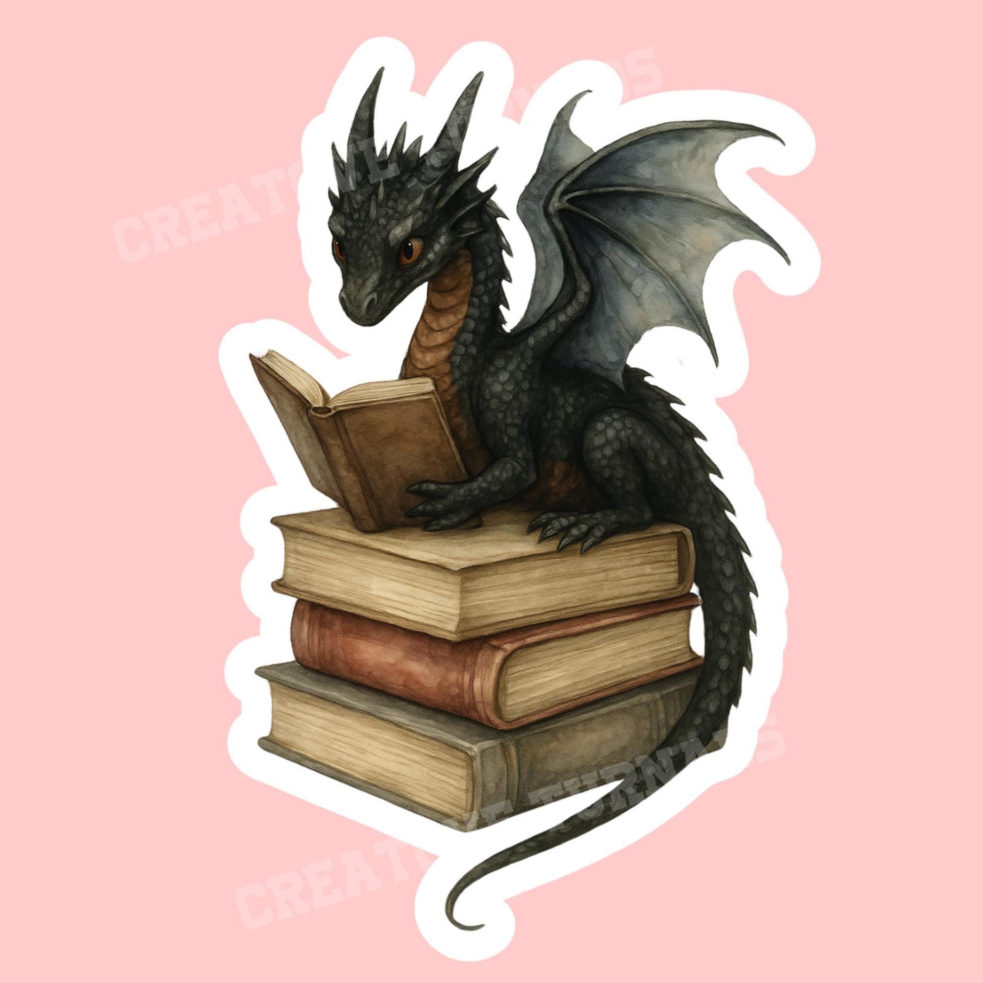 Black Dragon Book Sticker, witch Sticker, gothic sticker, Fantasy Bookish Merch, Book Lover Gift, e-reader Kindle Stickers, Reading Lover,