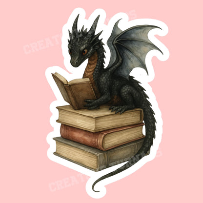 Black Dragon Book Sticker, witch Sticker, gothic sticker, Fantasy Bookish Merch, Book Lover Gift, e-reader Kindle Stickers, Reading Lover,
