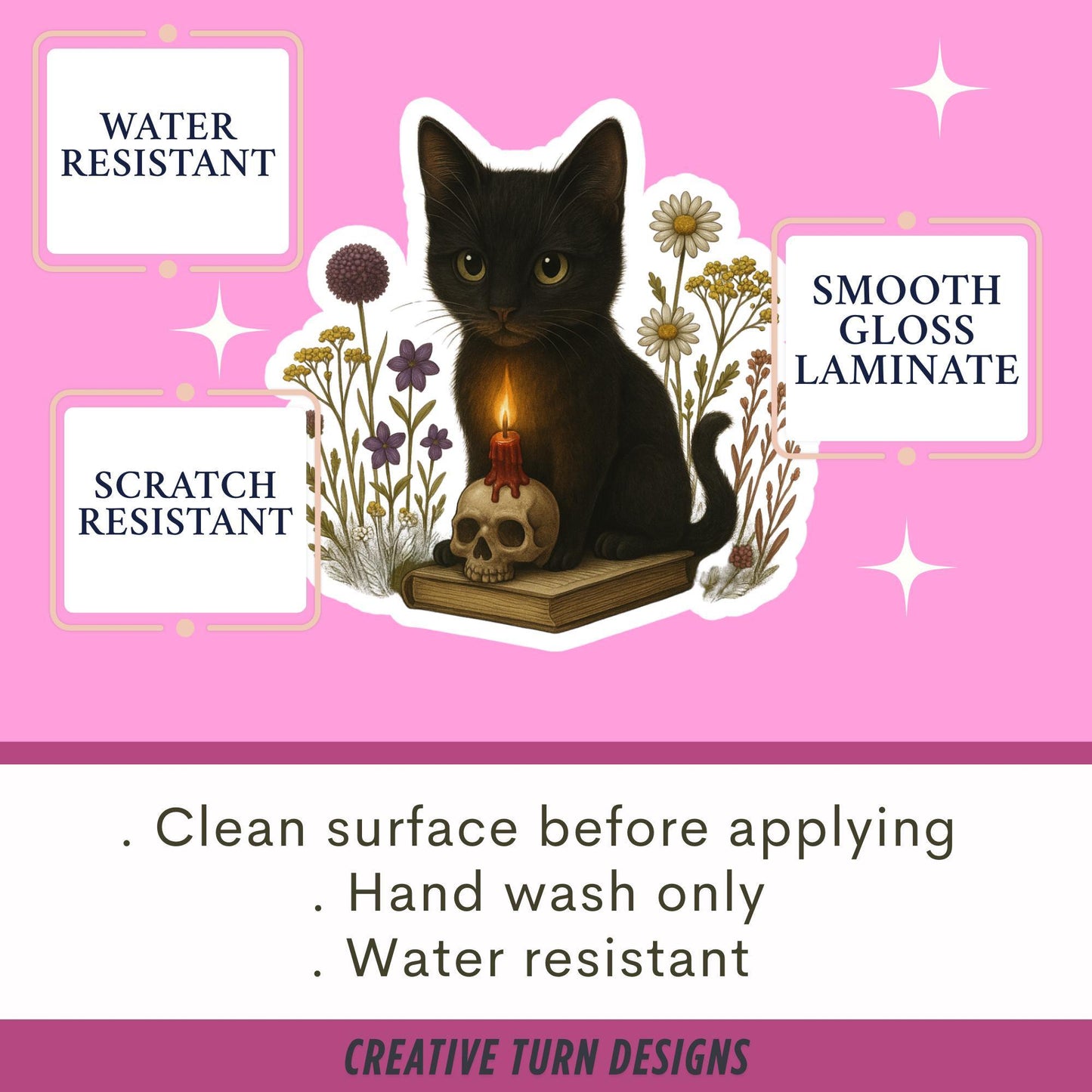 Black cat Book Sticker, witch Sticker, gothic sticker, Fantasy Bookish Merch, Book Lover Gift, Kindle Stickers, black cat sticker