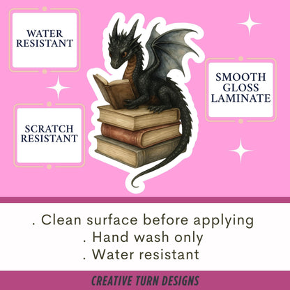 Black Dragon Book Sticker, witch Sticker, gothic sticker, Fantasy Bookish Merch, Book Lover Gift, e-reader Kindle Stickers, Reading Lover,