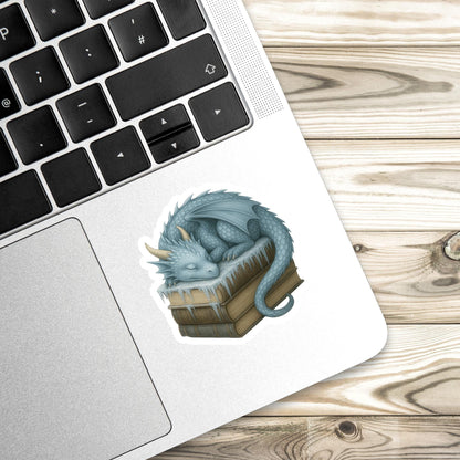 Blue ice Dragon Book Sticker, Cute Vinyl Sticker, Fantasy Bookish Merch, Book Lover Gift, e-reader Kindle Stickers, Reading Lover, Booktok