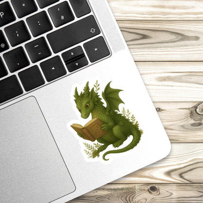 Green Dragon Book Sticker, Cute Vinyl Sticker, Fantasy Bookish Merch, Book Lover Gift, e-reader Kindle Stickers, Reading Lover, Booktok