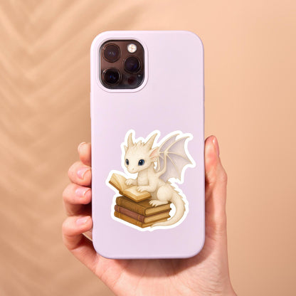 White Dragon Sticker, dragon Vinyl Sticker, Fantasy Bookish Merch, Book Lover Gift, e-reader sticker, Kindle Stickers, Booktok sticker