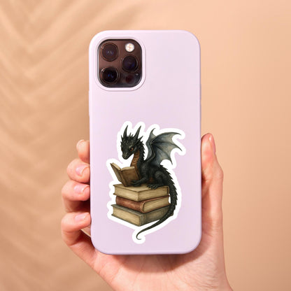Black Dragon Book Sticker, witch Sticker, gothic sticker, Fantasy Bookish Merch, Book Lover Gift, e-reader Kindle Stickers, Reading Lover,